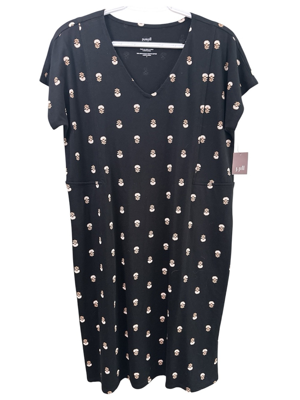 J Jill Pure Jill 100% Organic Cotton Soft V- Neck T- Shirt Dress Size S